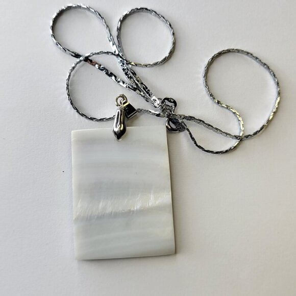 Genuine Abalone Shell Inlay Rectangular Pendant with Silver Necklace - Picture 4 of 8